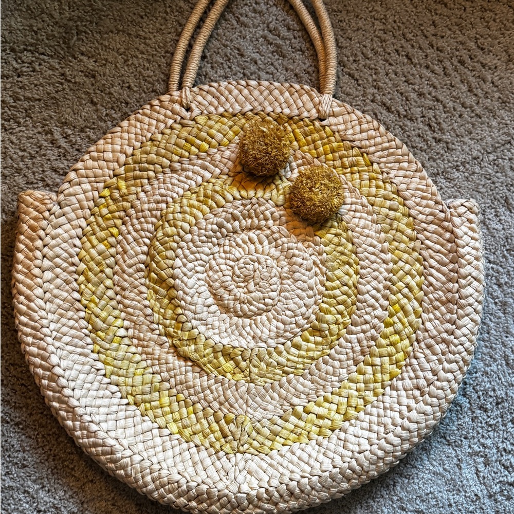 Stylish Tan and Yellow Woven Tote Bag